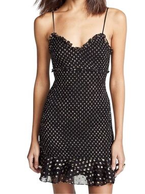 Likely Metallic Dot Zephyr Party Event Holiday Dress SZ 6 Black & Gold